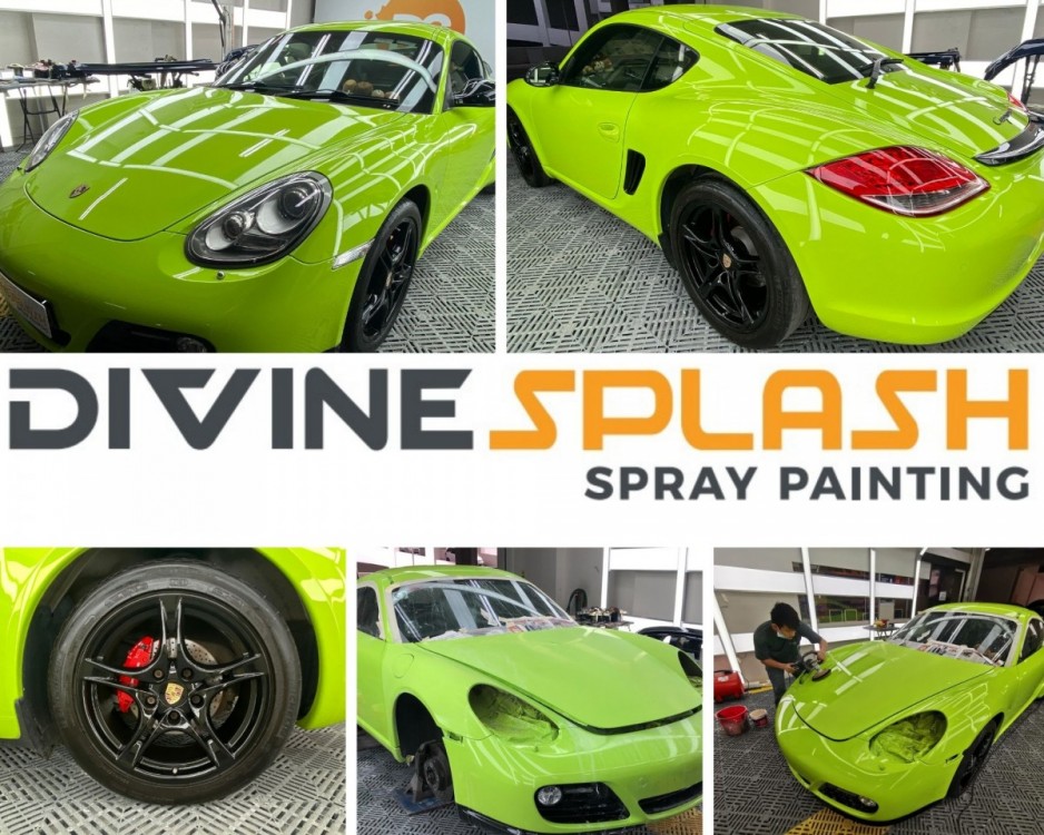 Divinesplash.com car spray singapore. porsche cayman car spray sg. divine splash. lime green car. spray sg..jpg