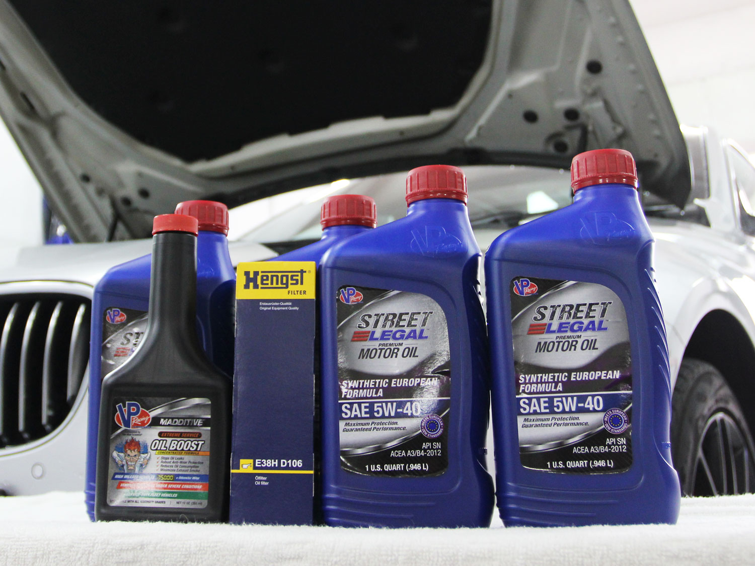 VP Racing Street Legal Synthetic European Motor Oil SAE 5W40 4L Vehicle Servicing Package (Continental Car)