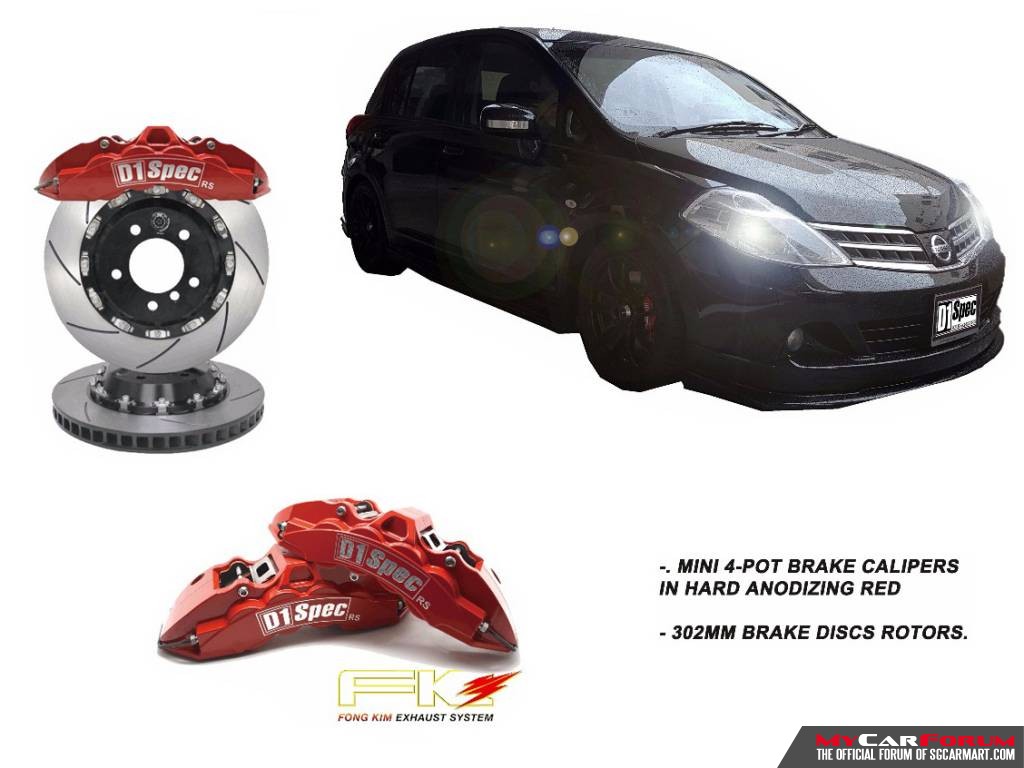 D1 Spec RS Series Mini 4 POT Nissan Latio Brake Kit System (With 302mm Brake Disc Rotors)