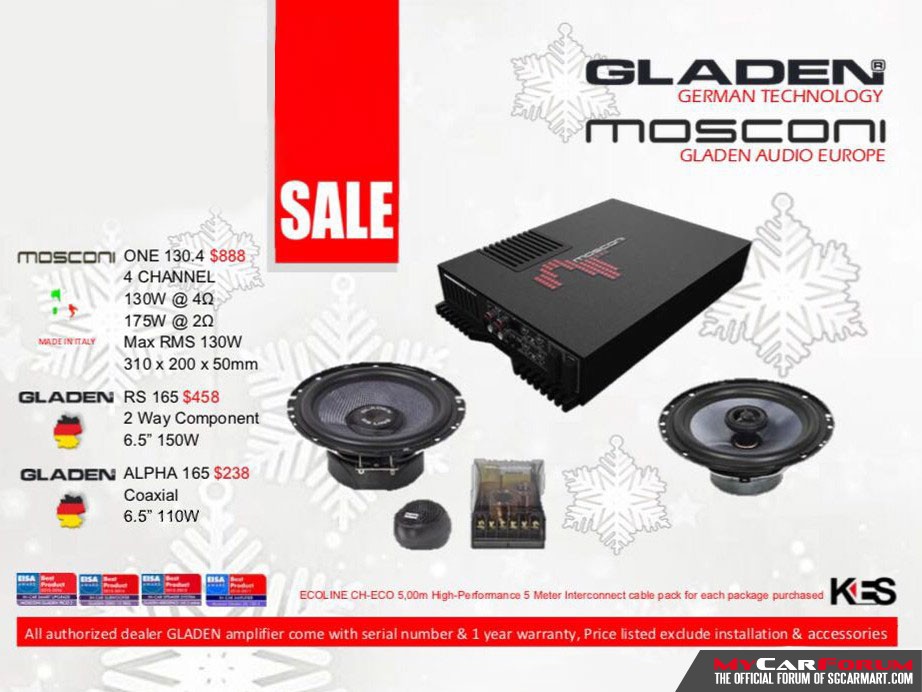 Mosconi One 130.4 Amplifier (With Gladen Component Speakers & Coaxial Speaker)