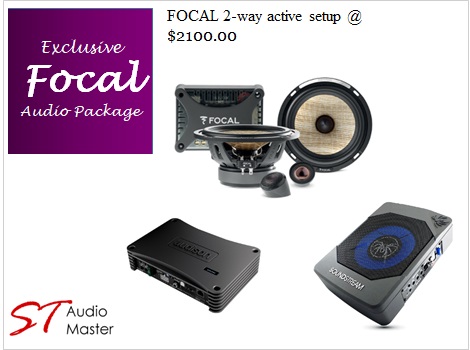 Focal PS165 FXE Bi-Amplified 2-Way Component Speakers (With Soundstream SB.8AM Active Subwoofer & Audison AP4.9 bit 4-Ch Amplifier)