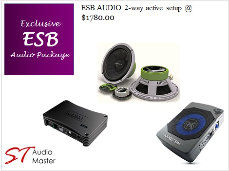 ESB 2.6K2 2-Way Component Speakers (With Soundstream SB.8AM Active Subwoofer & Audison AP4.9 bit 4-Ch Amplifier)