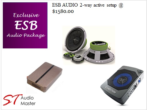 ESB 2.6K2 2-Way Component Speakers (With Soundstream SB.8AM Active Subwoofer & Bewith Plug & Play 640 4-Ch Amplifier)
