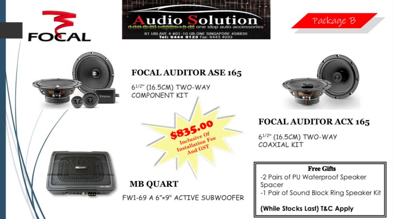 Focal Auditor Series ASE-165 2-Way Component Speakers (With Focal Auditor ACX 165 2-Way Coaxial Speakers & MB Quart FW1-69A 6